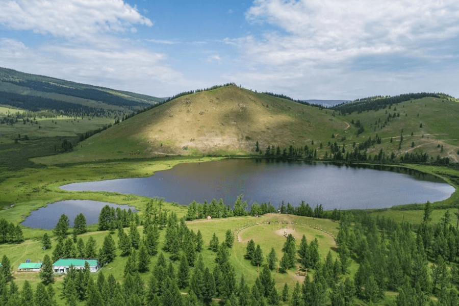 During the Mongolia Tours, visit Khar Zurkhnii Khukh Lake